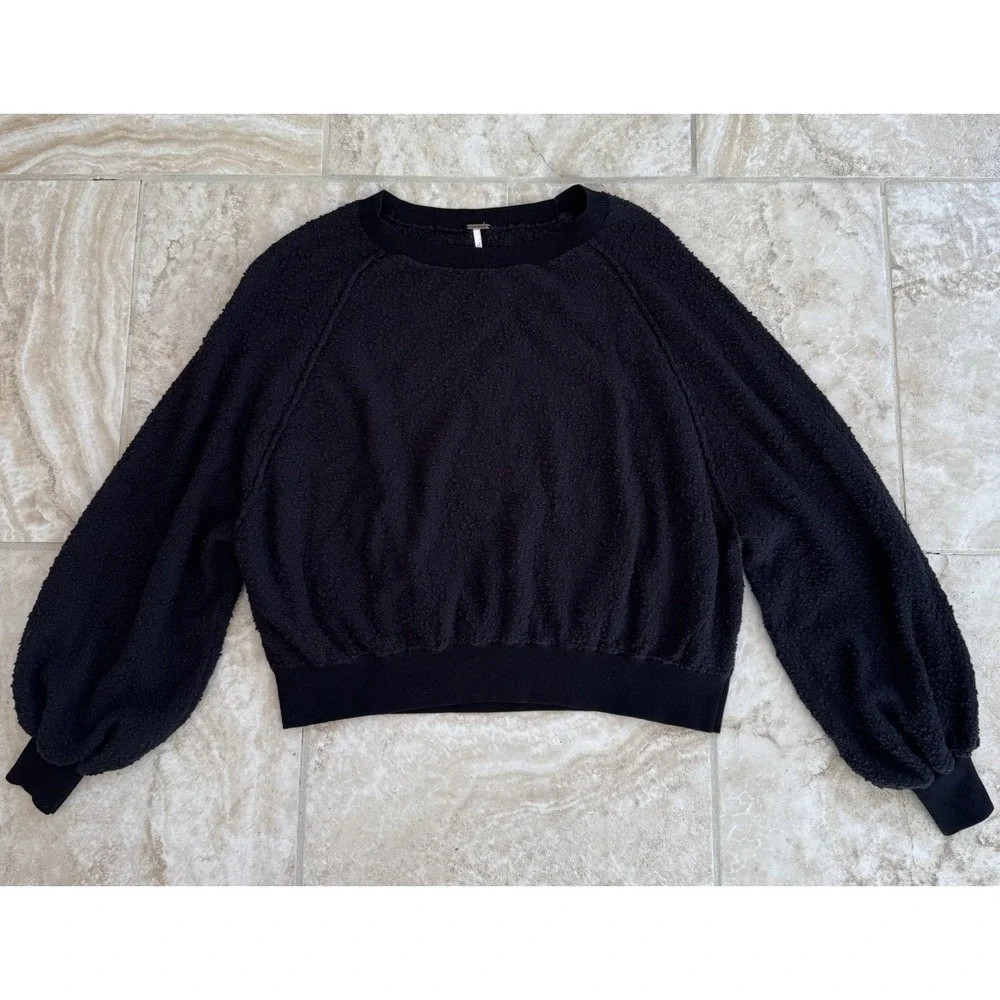 FREE PEOPLE WOMEN'S BLACK‎ LONG SLEEVE TEXTURED FOUND MY FRIEND PULLOVER Size XS
